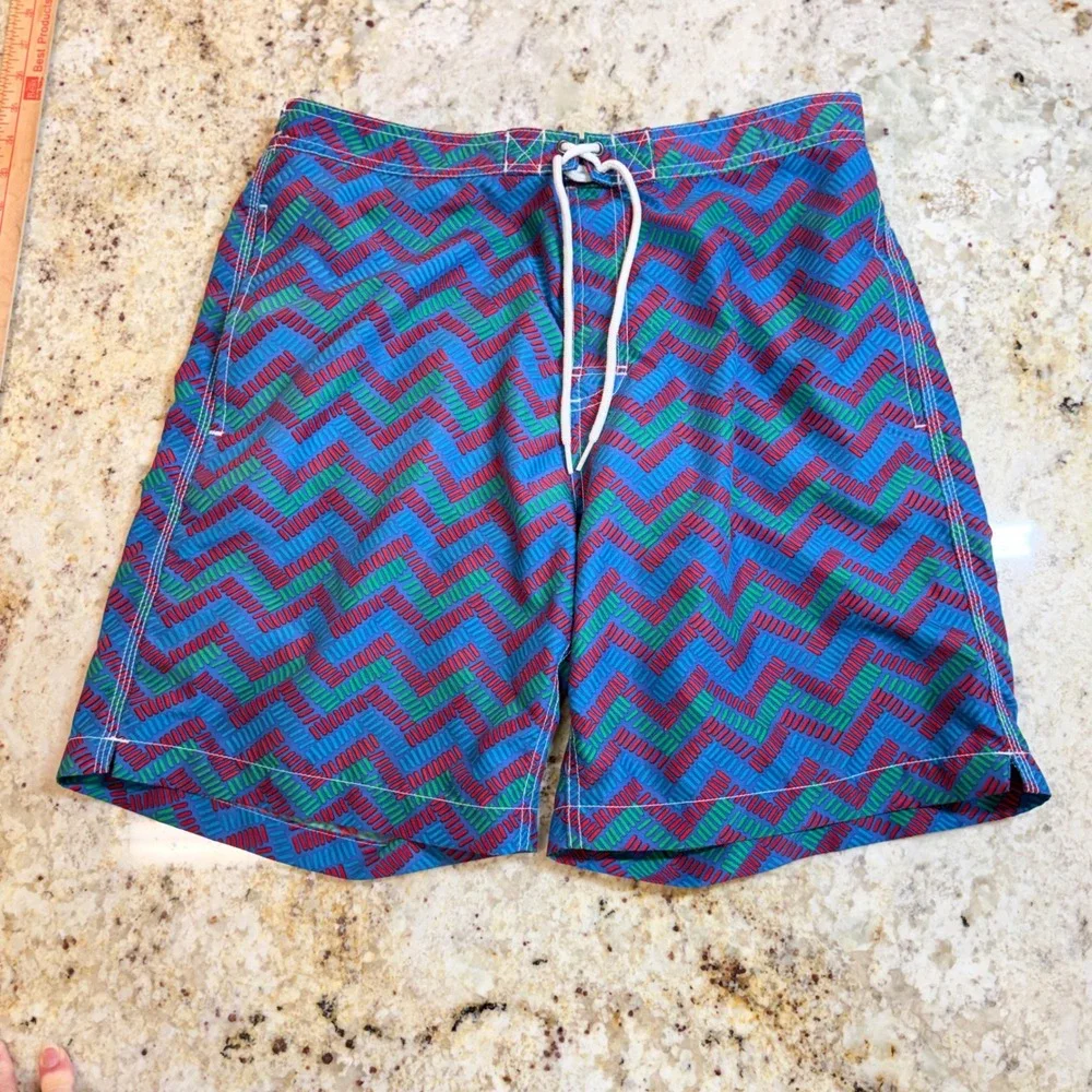 Trunks Surf Swim Co Mens Large Blue Geometric Swim Trunks Mesh Lined Beach